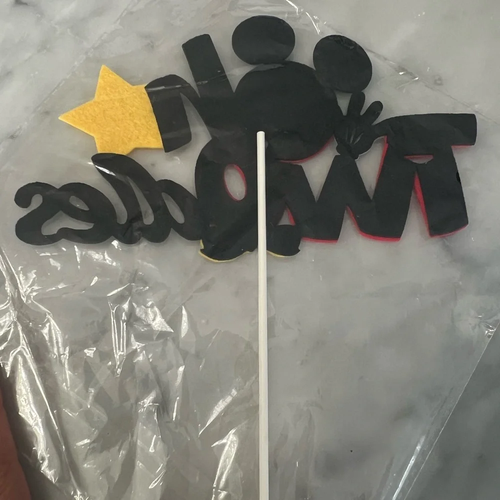 Mickey Mouse Themed 2nd birthday Cake Topper - Red, Black, Yellow “oh Twodles”